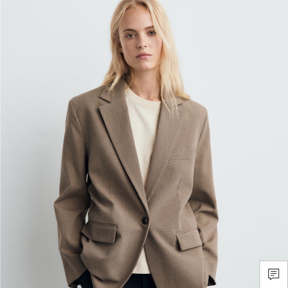Mango Micro Houndstooth Brown Blazer